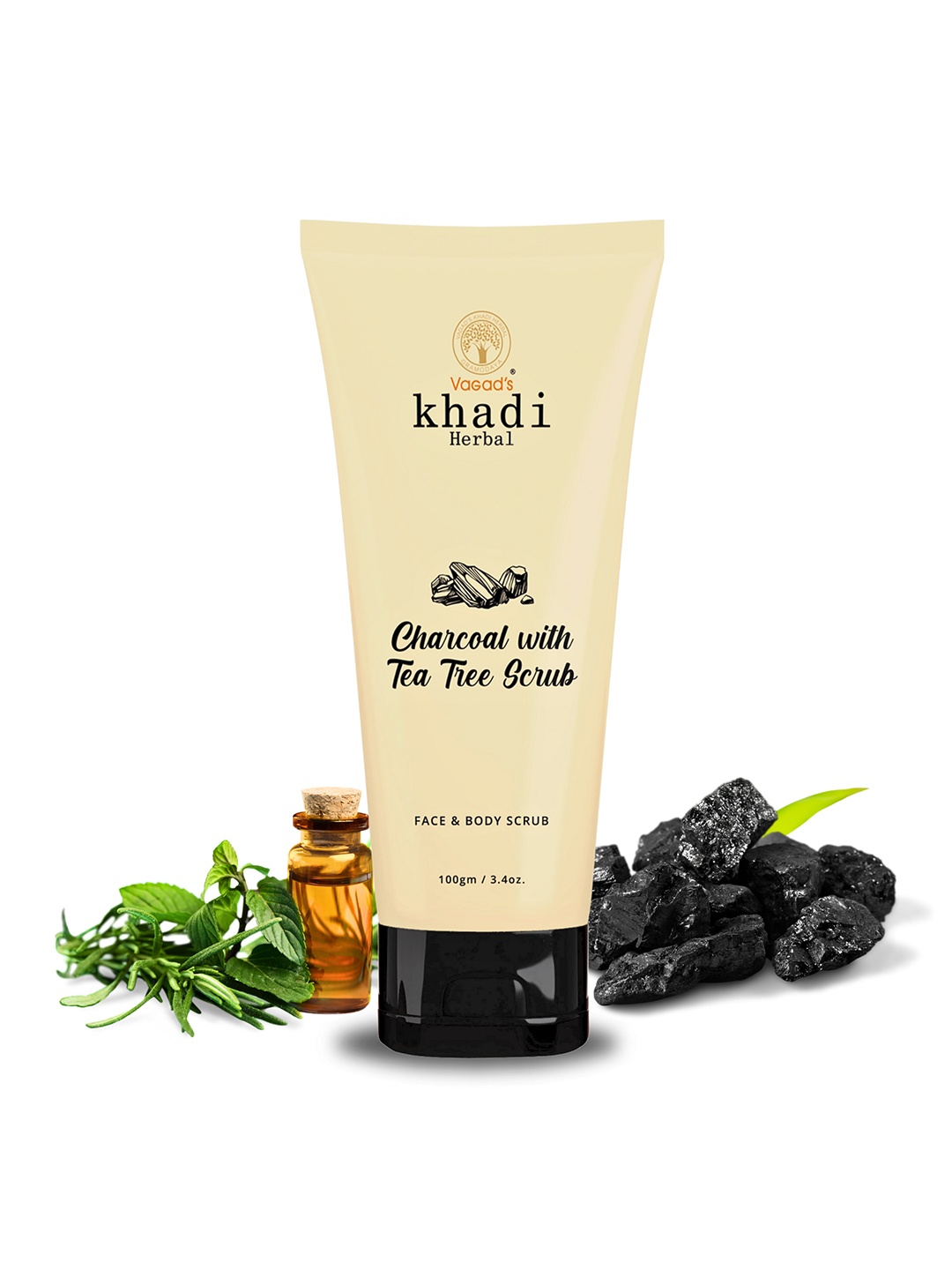 

Vagads Khadi Herbal Charcoal With Tea Tree Face & Body Scrub - 100g, Beige