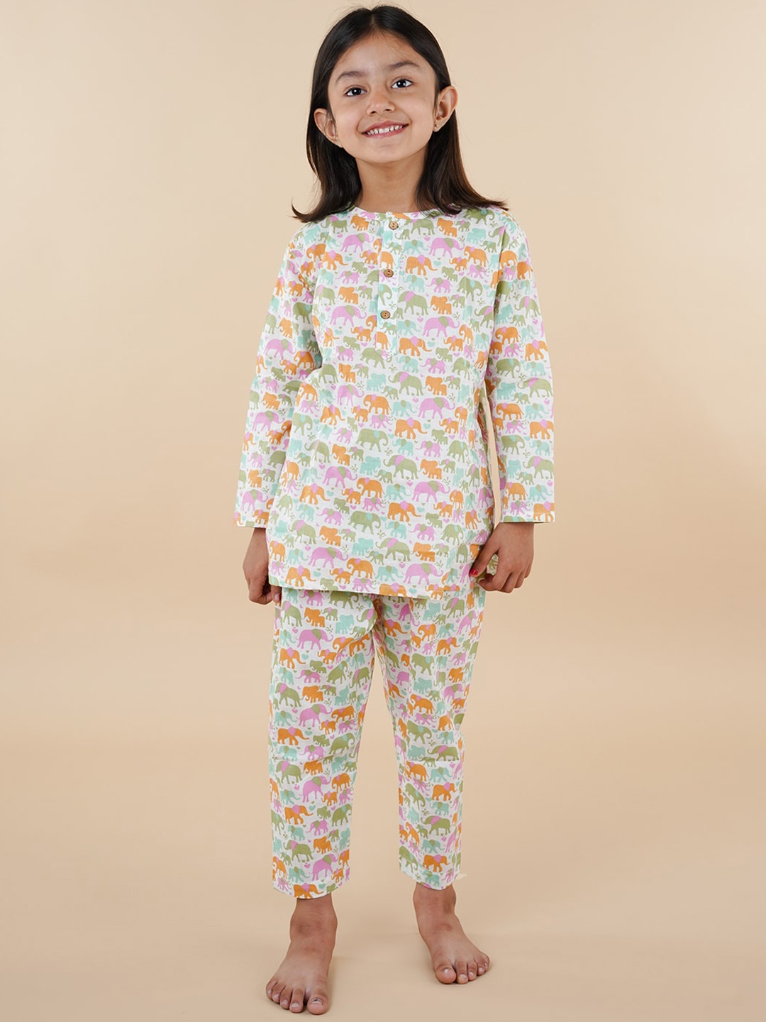 

SPARSA Kids Animal Printed Regular Pure Cotton Top with Pyjamas, White