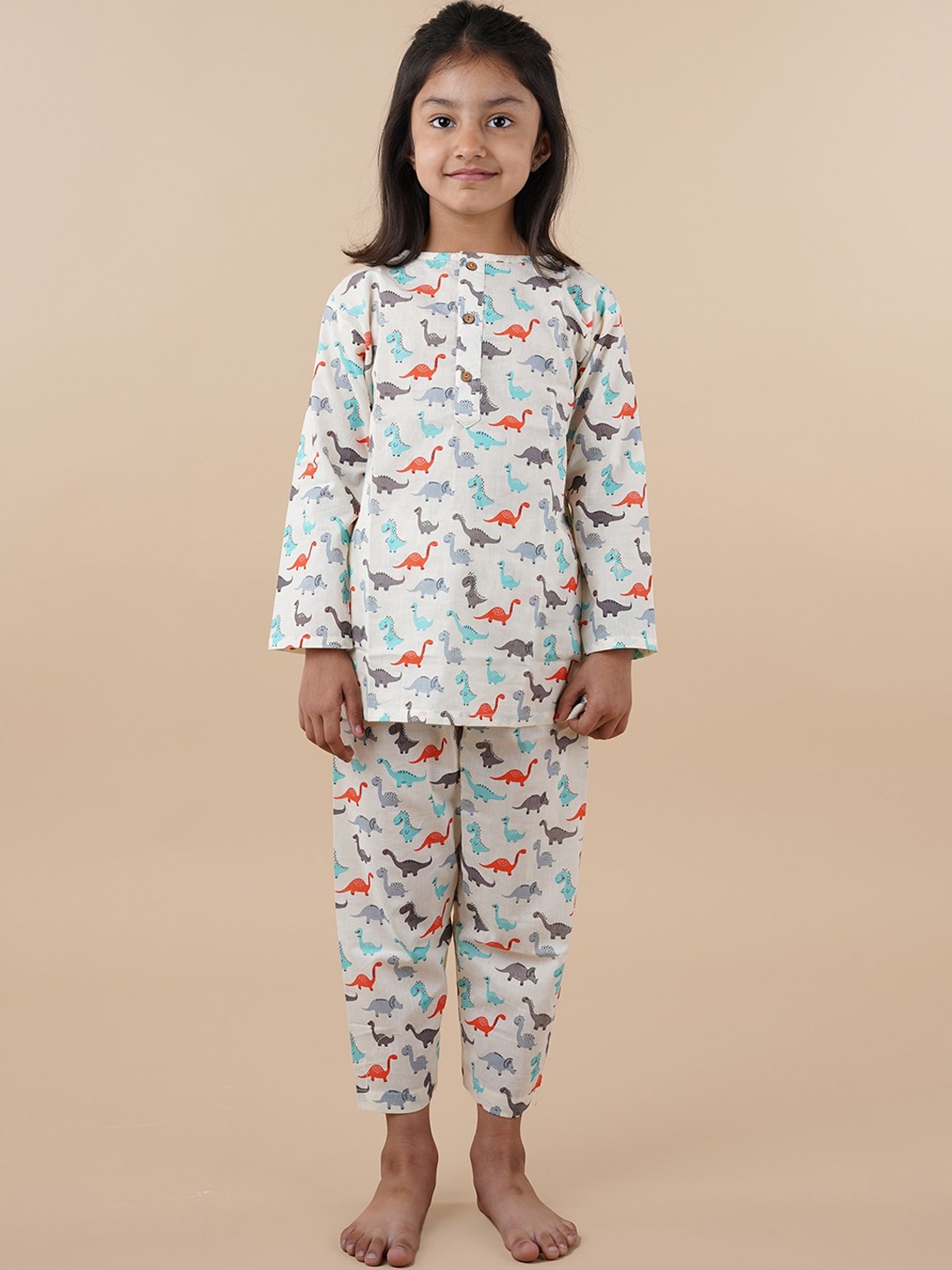 

SPARSA Kids Animal Printed Regular Pure Cotton Top with Pyjamas, White