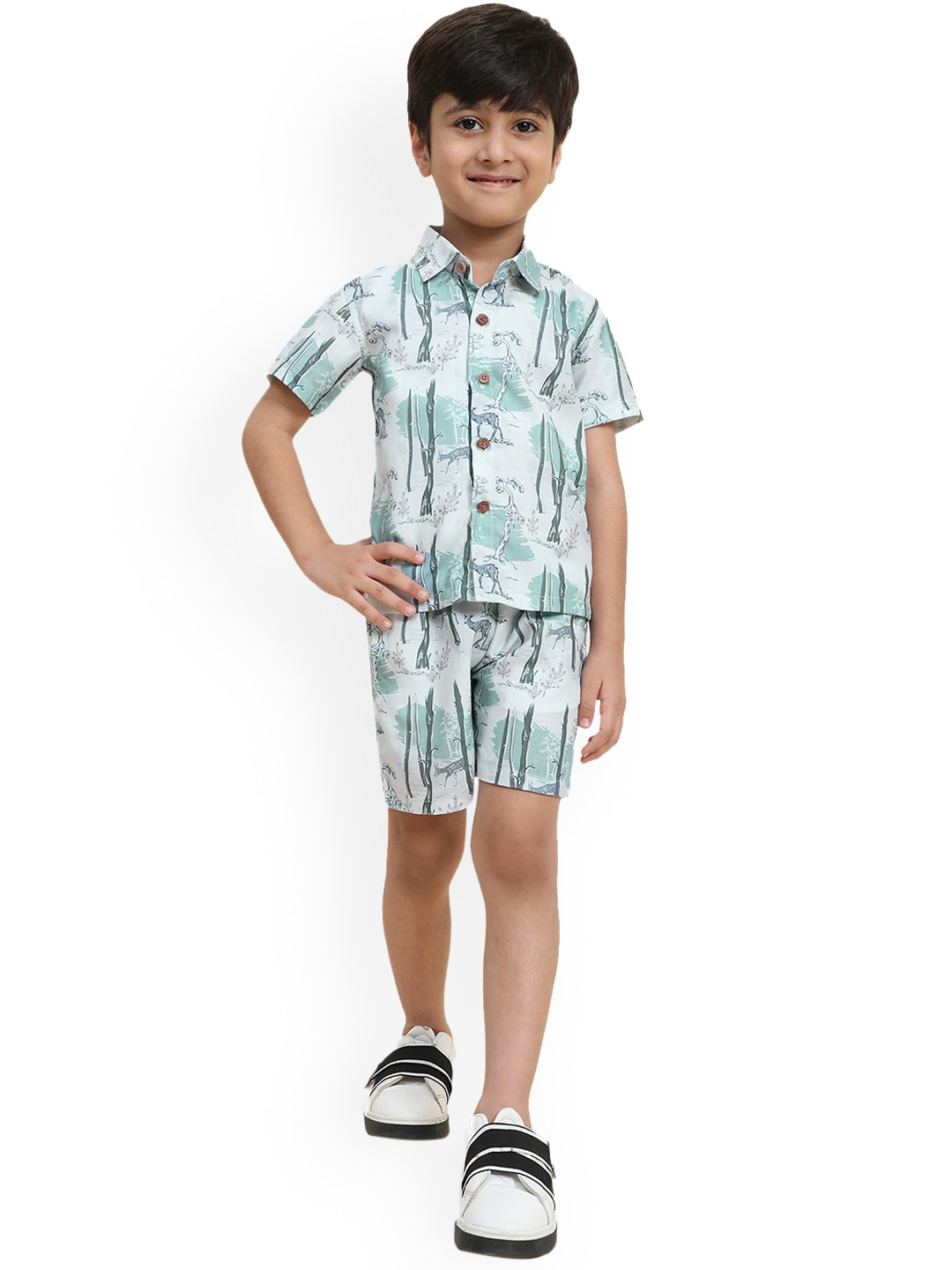 

BAESD Boys Printed Shirt With Shorts, Green