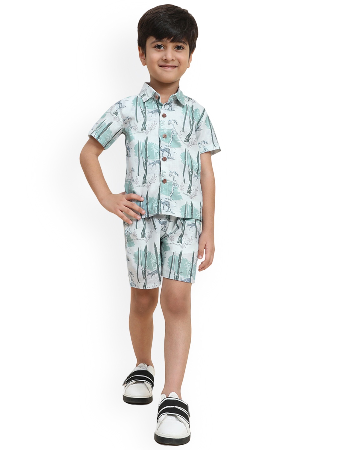 

BAESD Boys Printed Shirt With Shorts, Green