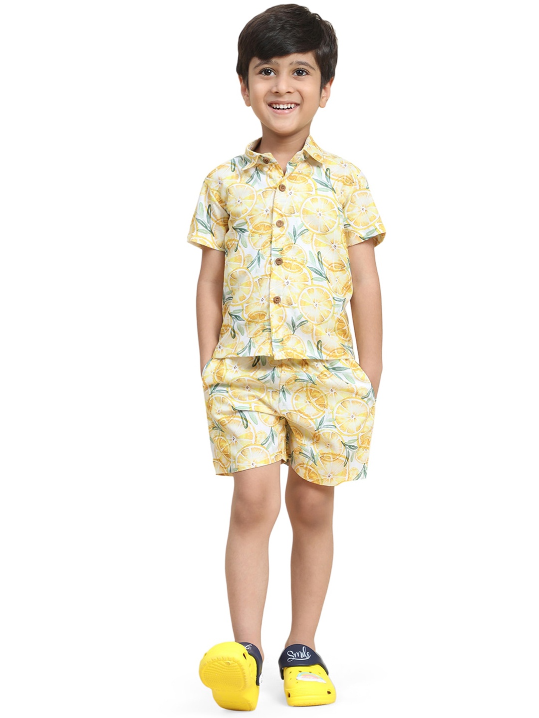 

BAESD Boys Printed Shirt With Shorts, Yellow