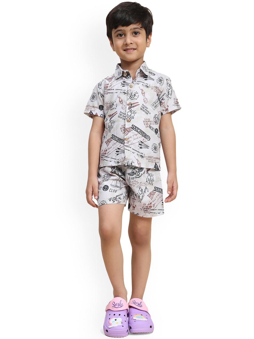 

BAESD Boys Printed Shirt with Shorts, Grey