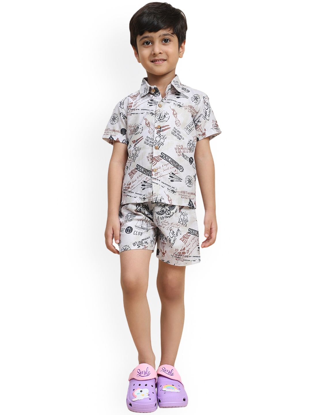 

BAESD Boys Printed Shirt With Shorts, Grey