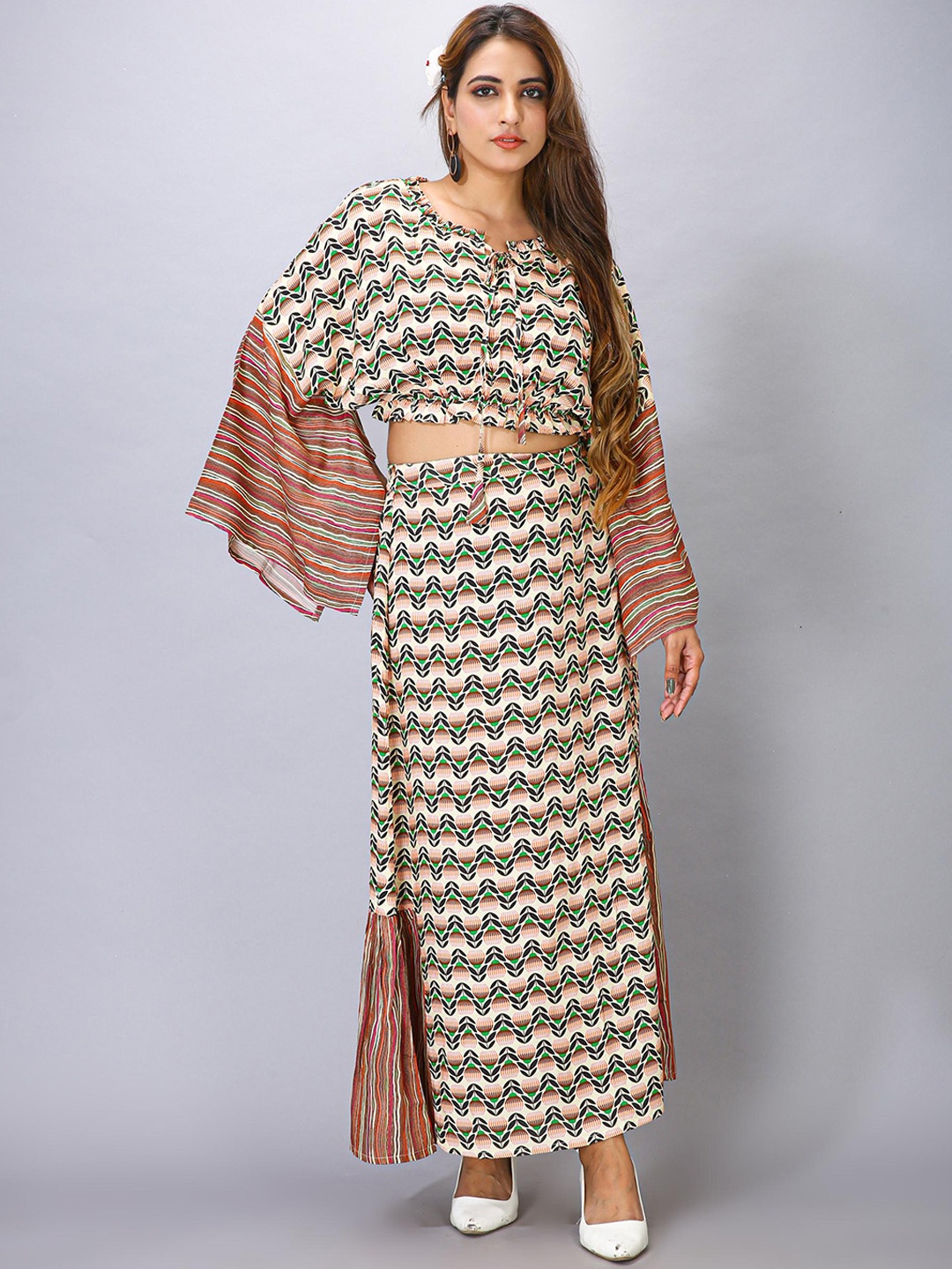 

MAIYEE Printed Top With Skirt, Orange