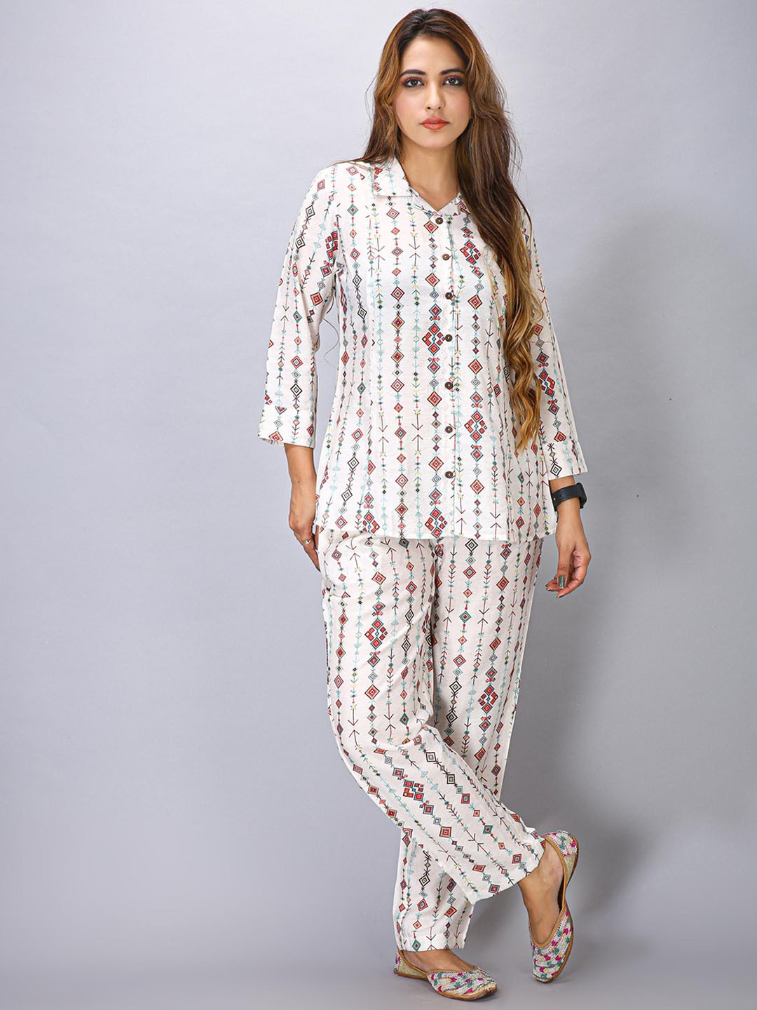 

MAIYEE Printed Shirt With Palazzo, White