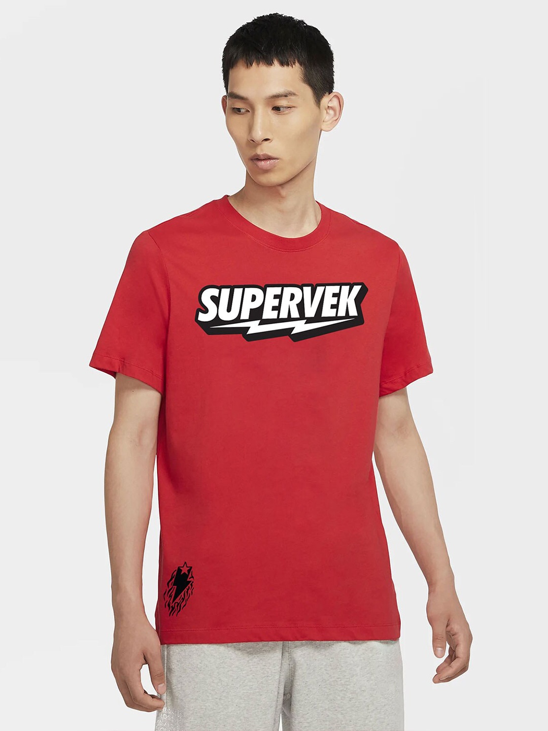 

SUPERVEK Typography Printed Round Neck Cotton T-shirt, Red