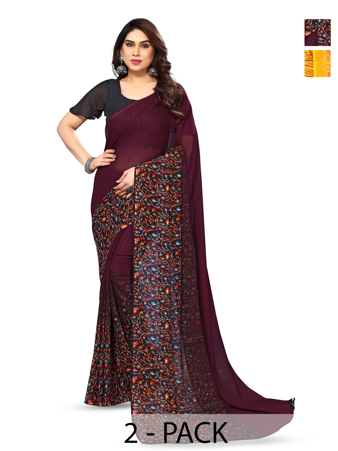 

ANAND SAREES Selection of 2 Ethnic Motifs Mirror Work Saree, Yellow