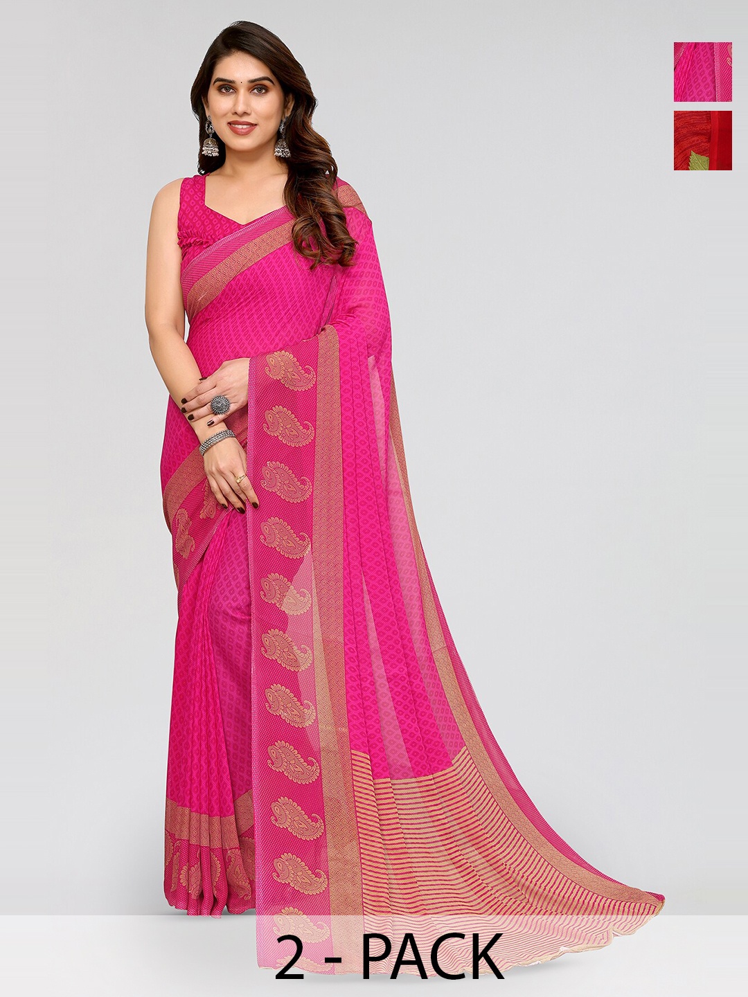 

ANAND SAREES Selection Of 2 Floral Printed Saree, Red