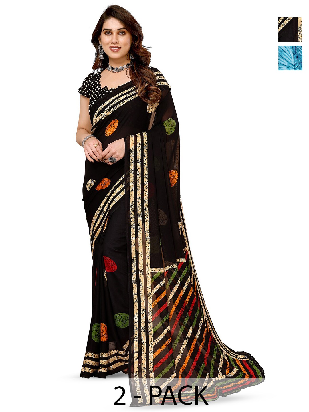 

ANAND SAREES Selection Of 2 Abstract Printed Sarees, Blue
