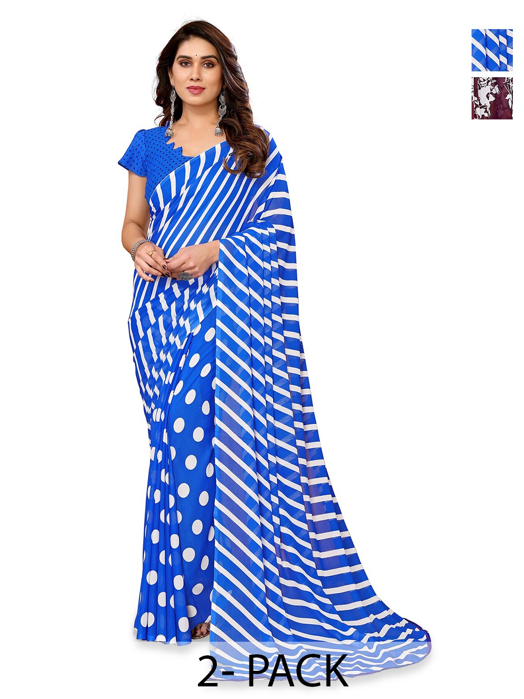 

ANAND SAREES Selection Of 2 Polka Dots Printed Sarees, Blue