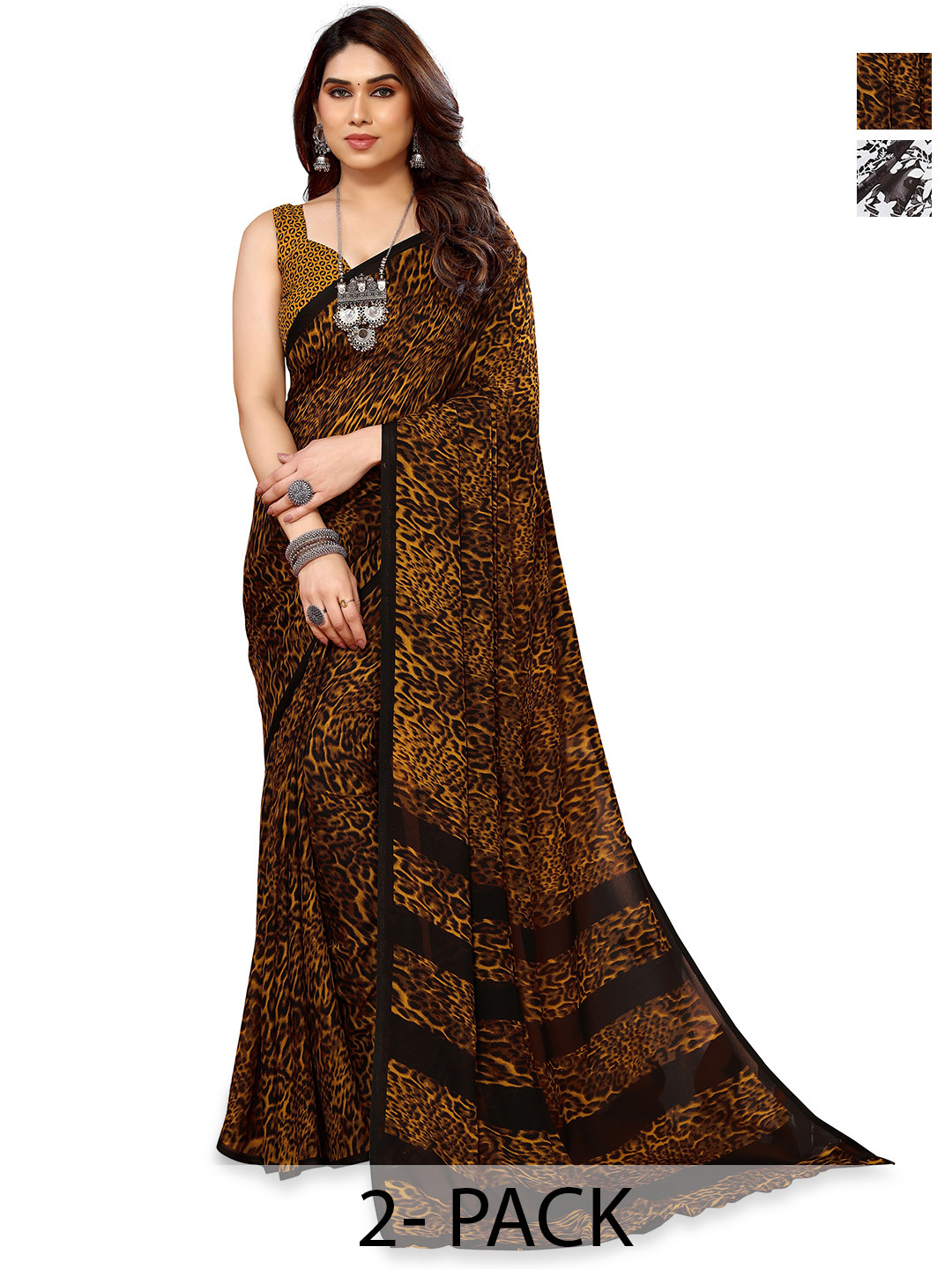 

ANAND SAREES Selection Of 2 Floral Printed Saree, Brown