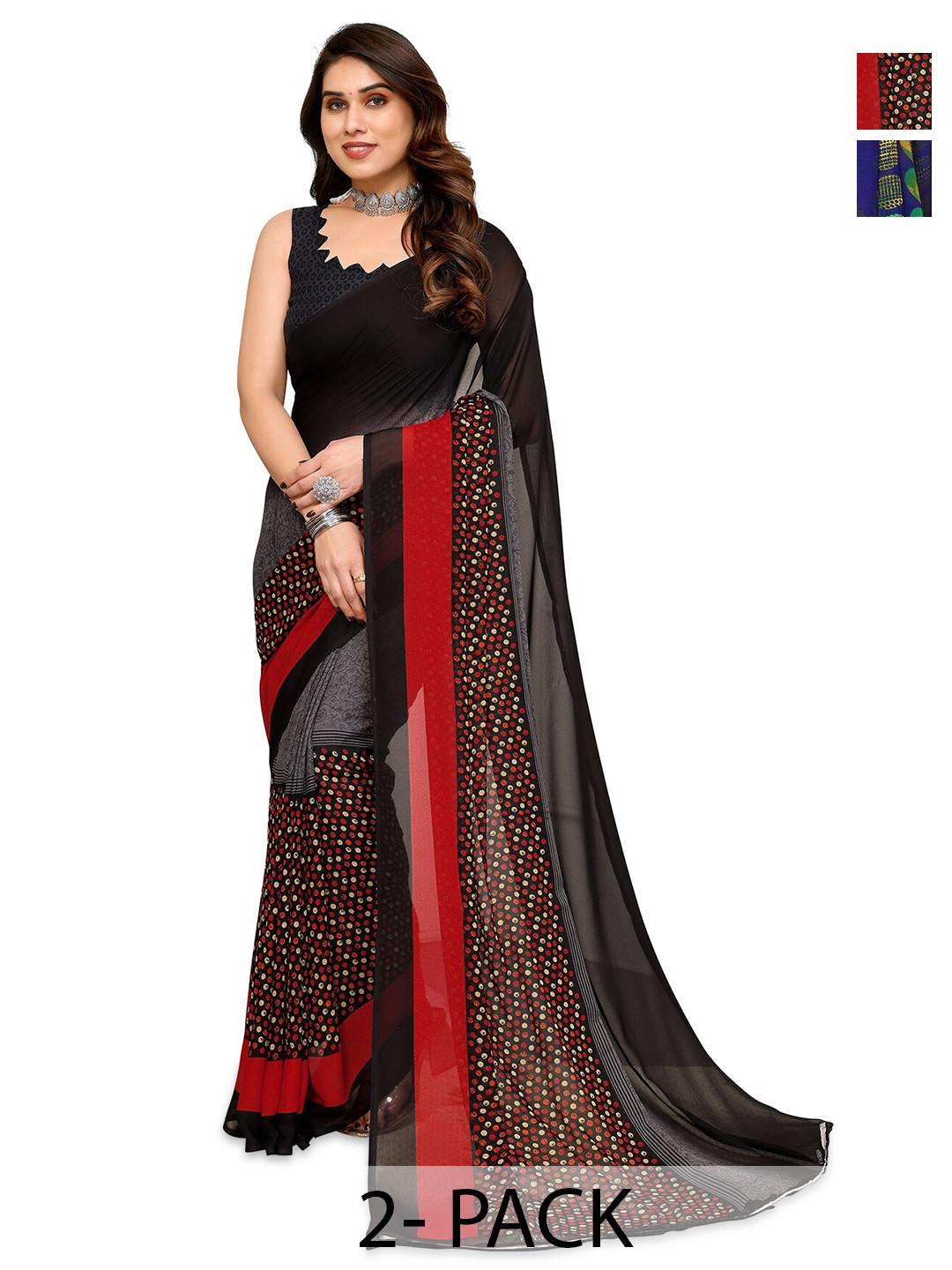 

ANAND SAREES Selection Of 2 Polka Dot Printed Saree, Blue