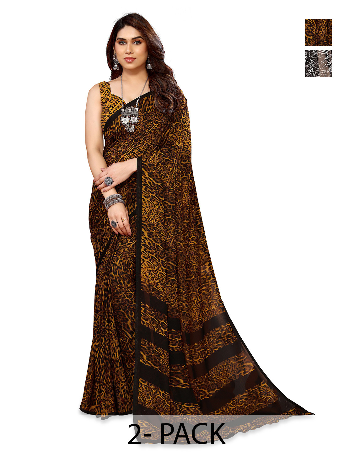

ANAND SAREES Selection Of 2 Warli Printed Saree, Black