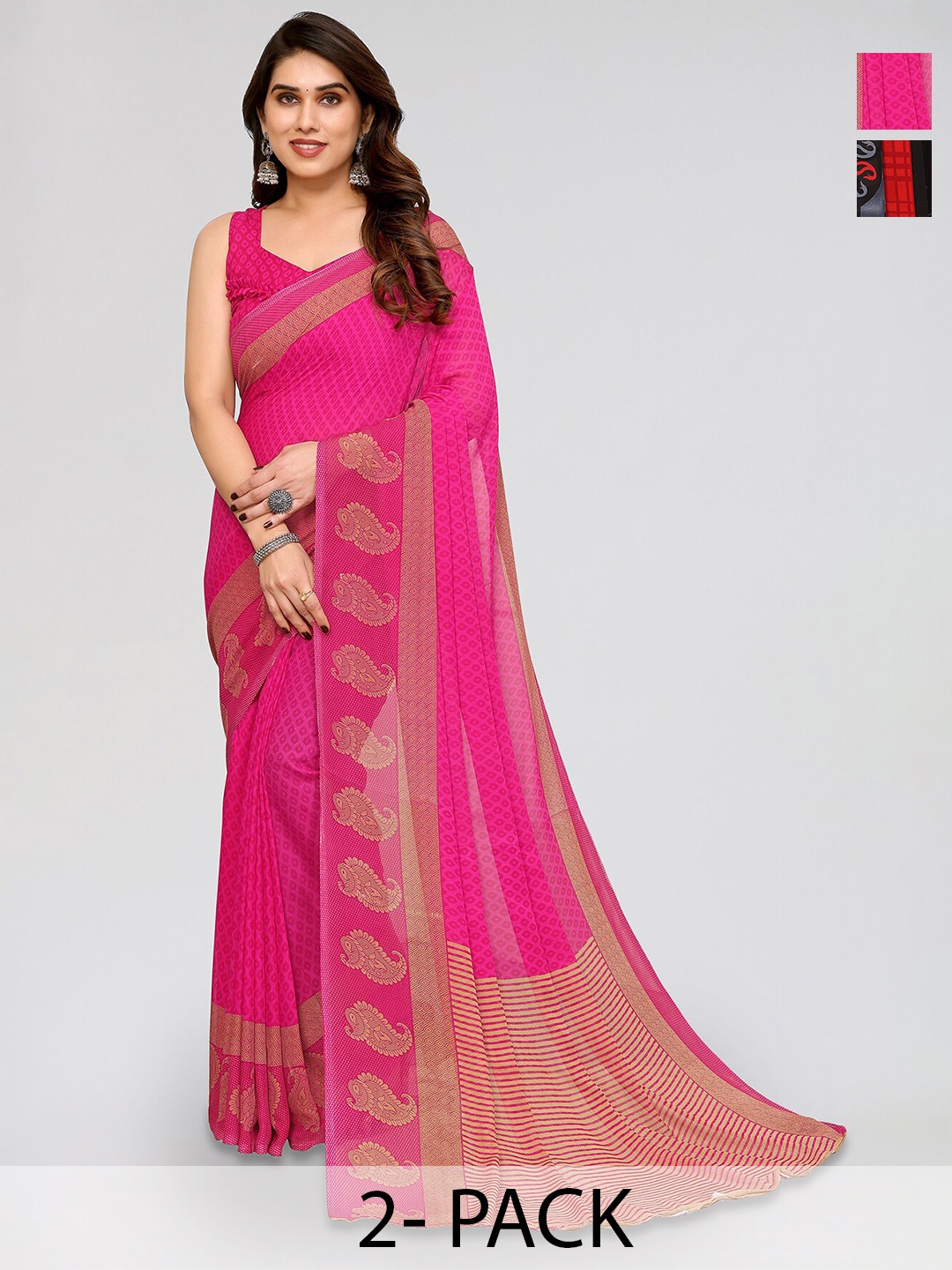 

ANAND SAREES Selection of 2 Floral Printed Sarees, Pink