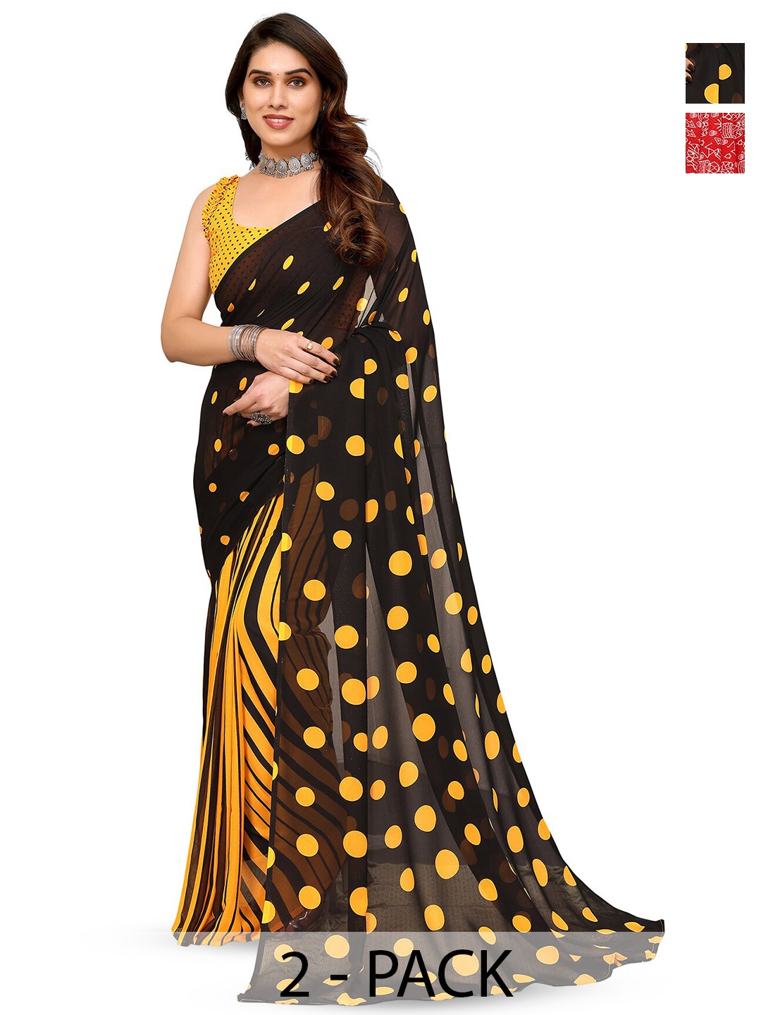 

ANAND SAREES Selection Of 2 Geometric Printed Saree, Red