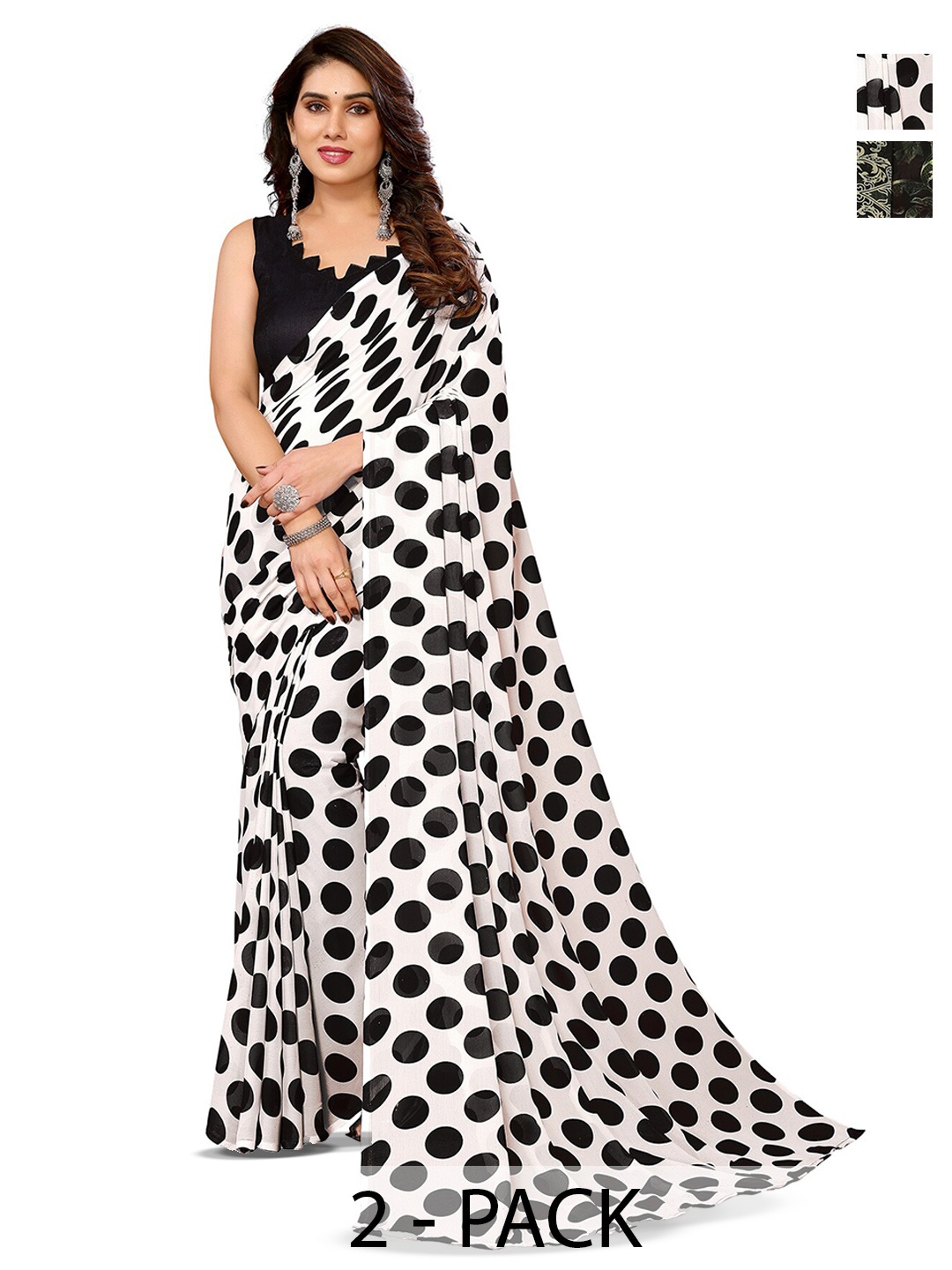 

ANAND SAREES Selection Of 2 Floral Printed Sarees, White