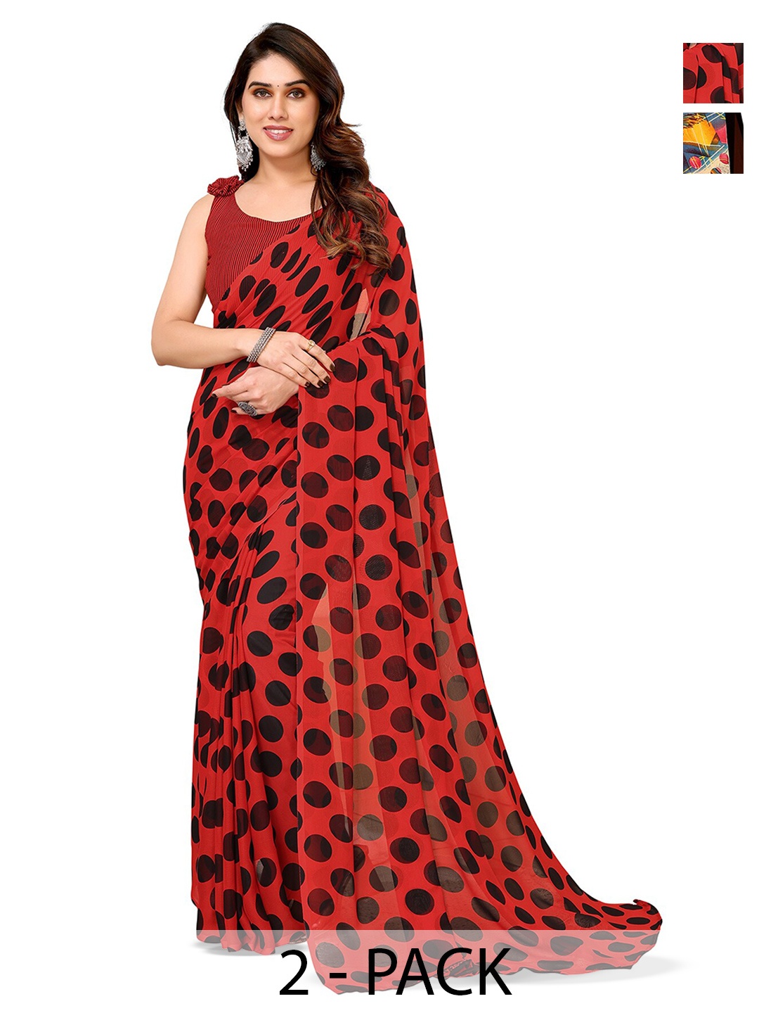 

ANAND SAREES Selection of 2 Geometric Printed Saree, Red