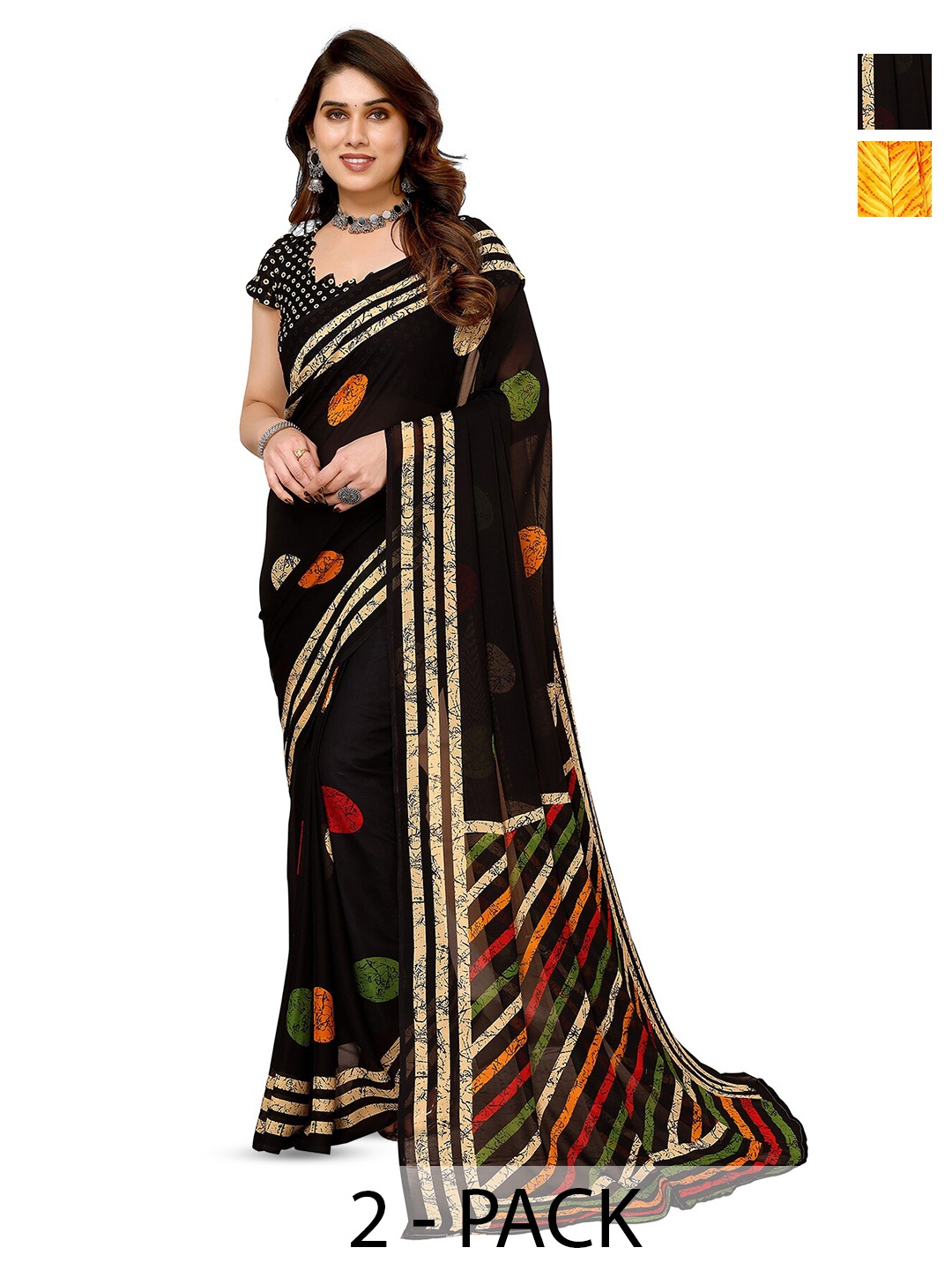 

ANAND SAREES Selection Of 2 Printed Saree, Yellow