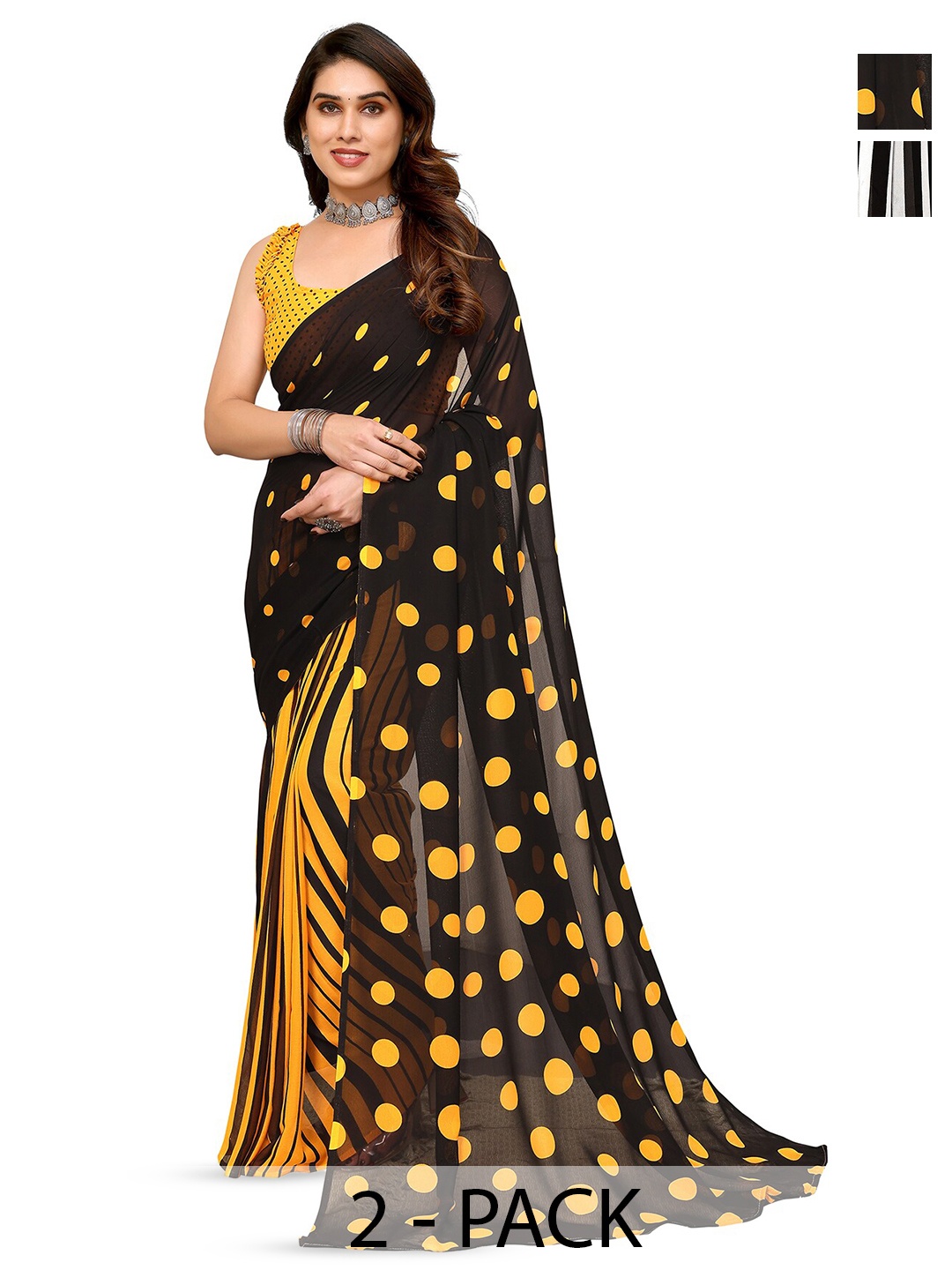 

ANAND SAREES Selection Of 2 Striped Saree, Black