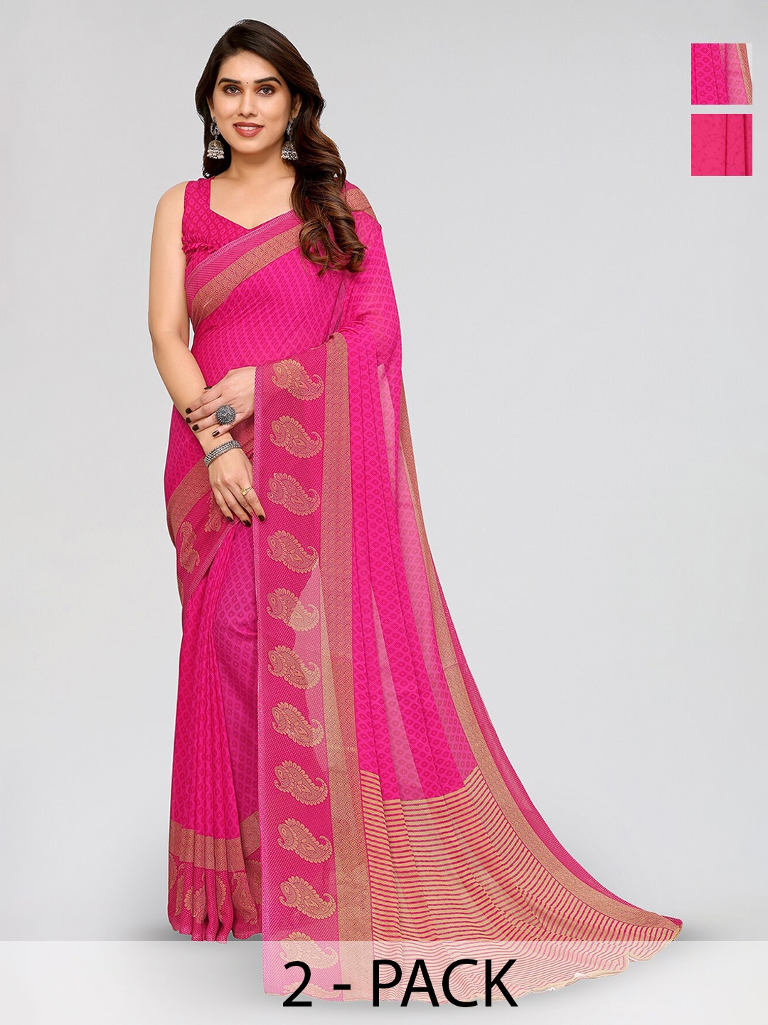 

ANAND SAREES Selection Of 2 Floral Printed Saree, Pink