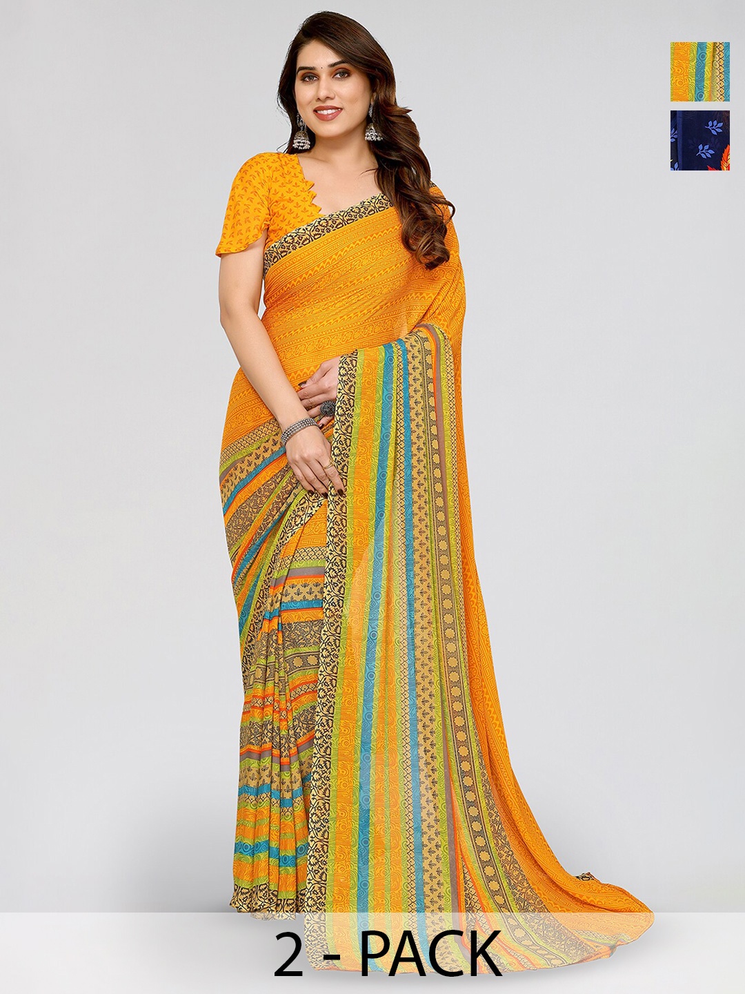 

ANAND SAREES Selection Of 2 Ethnic Motifs Printed Saree, Yellow