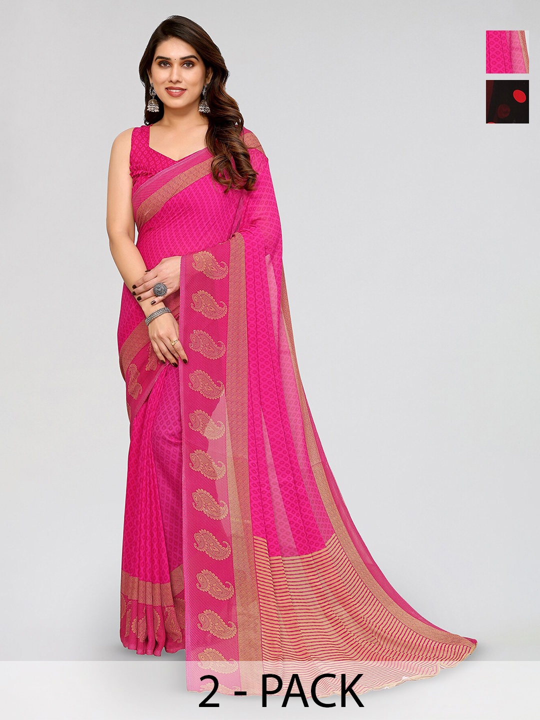 

ANAND SAREES Selection of 2 Polka Dot Sarees, Black