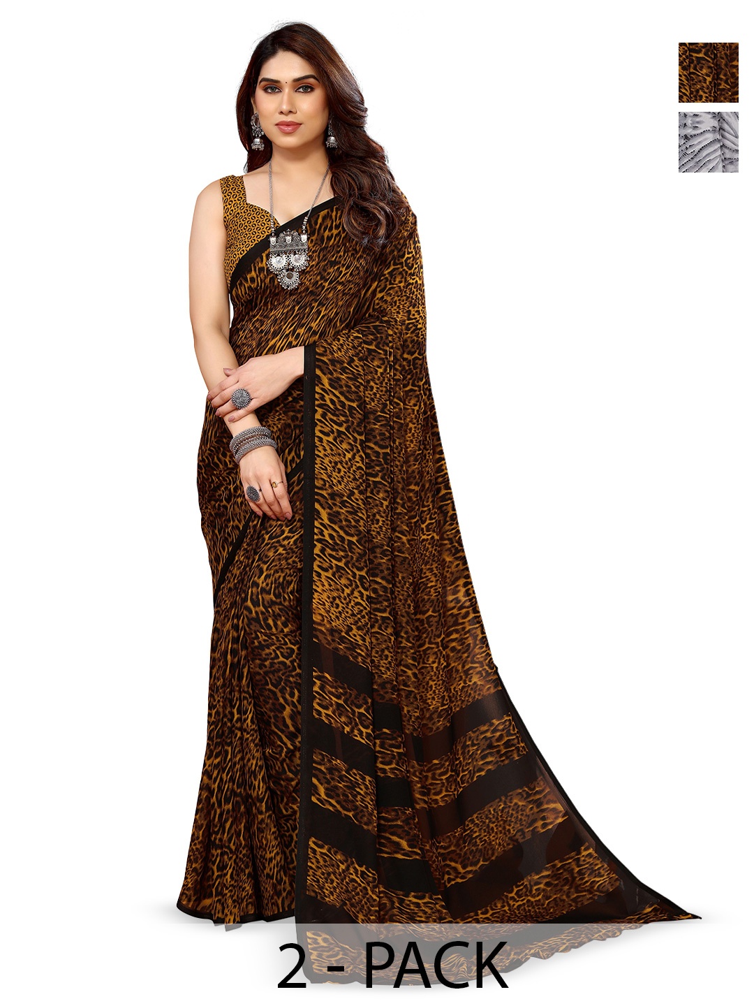 

ANAND SAREES Selection of 2 Abstract Printed Sarees, Black