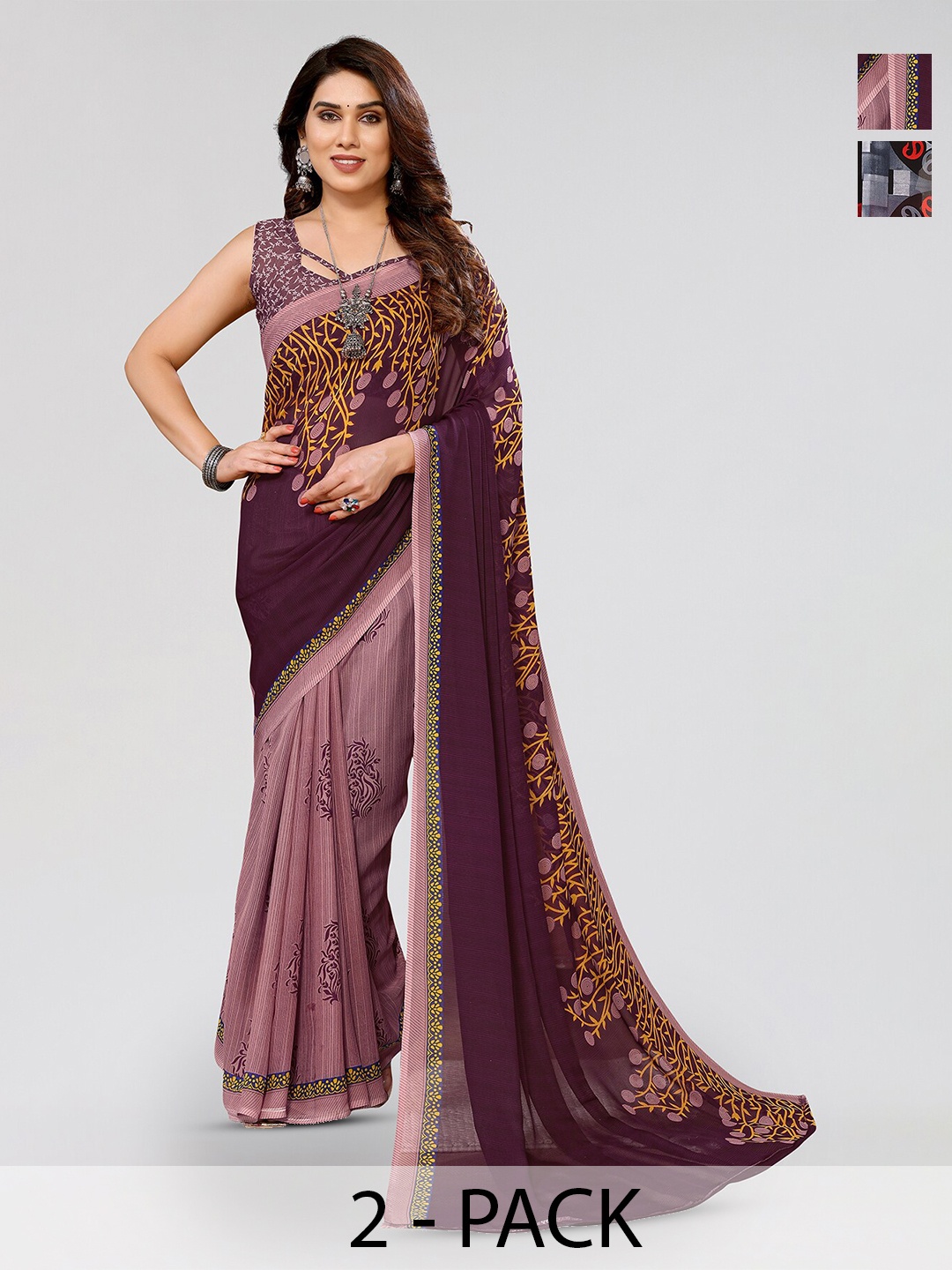 

ANAND SAREES Selection Of 2 Floral Printed Saree, Purple