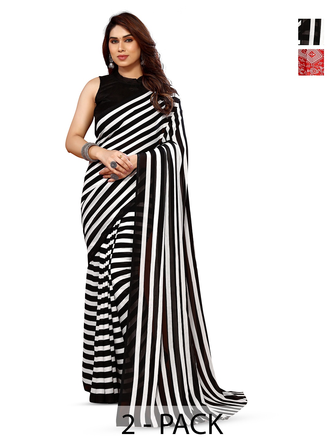 

ANAND SAREES Selection of 2 Ethnic Motifs Printed Sarees, Red