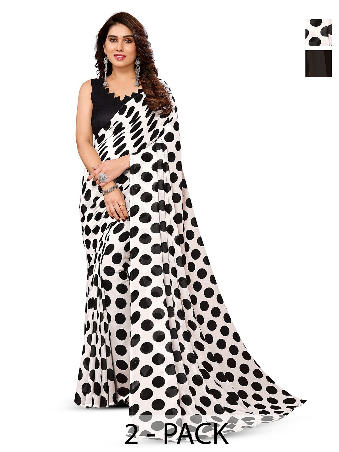 

ANAND SAREES Selection Of 2 Floral Printed Sarees, Black
