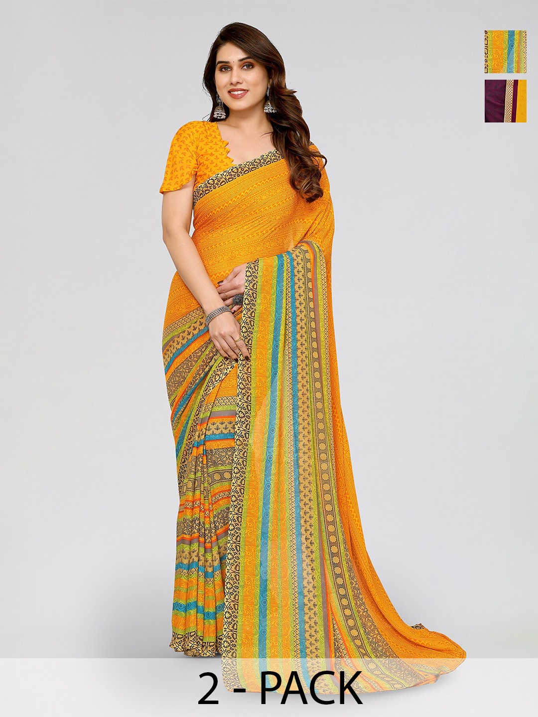 

ANAND SAREES Selection Of 2 Floral Printed Saree, Yellow