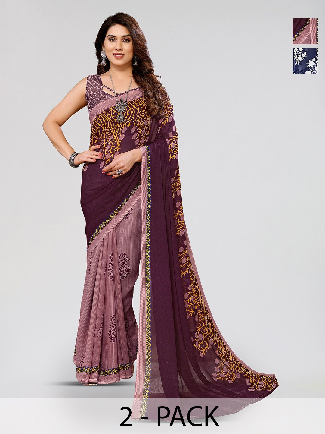 

ANAND SAREES Selection of 2 Ethnic Motifs Sarees, Blue