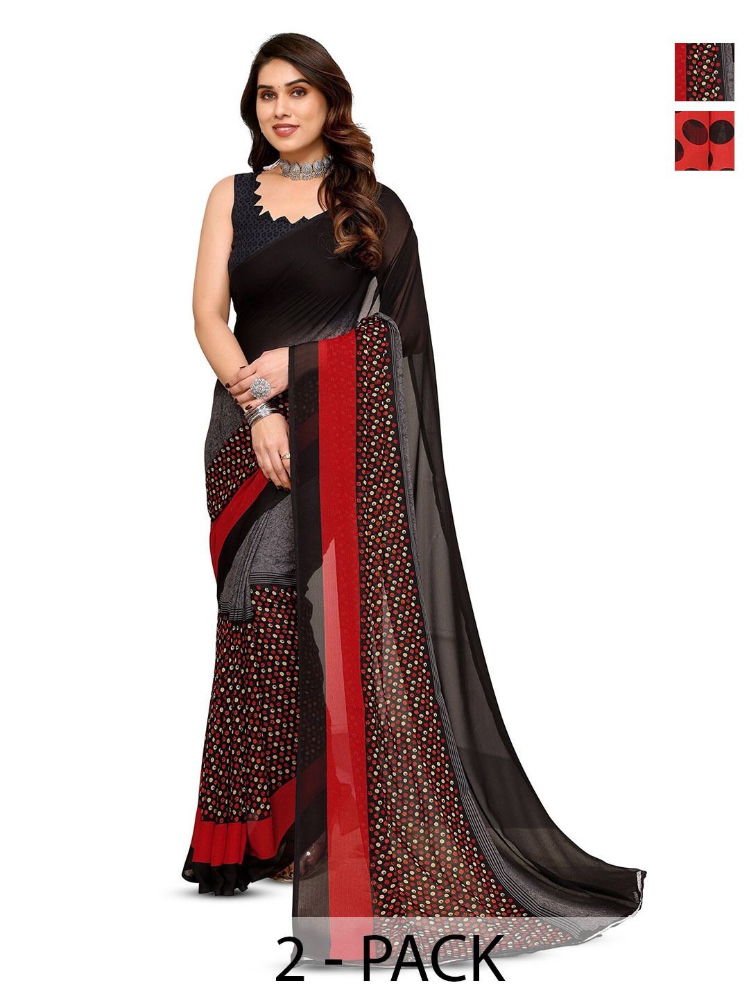 

ANAND SAREES Selection of 2 Geometric Printed Saree, Black