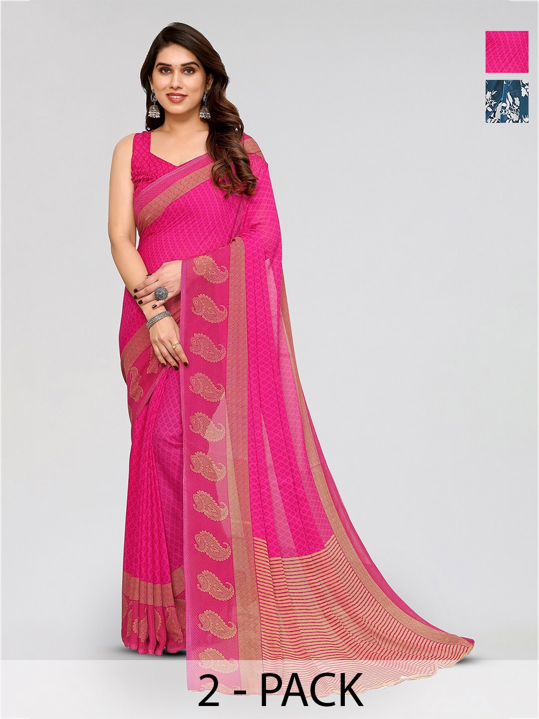 

ANAND SAREES Selection Of 2 Floral Printed Saree, Blue