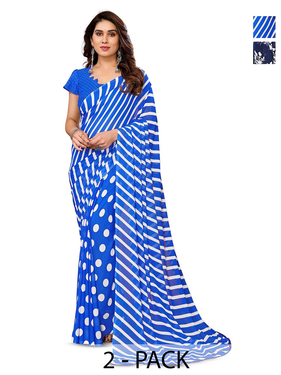 

ANAND SAREES Pack Of 2 Floral Printed Georgette Saree, Blue