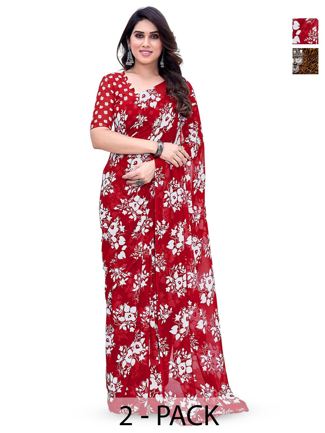 

ANAND SAREES Selection Of 2 Floral Printed Saree, Red