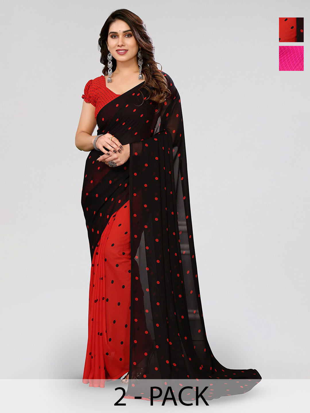 

ANAND SAREES Selection of 2 Ethnic Motifs Printed Sarees, Pink