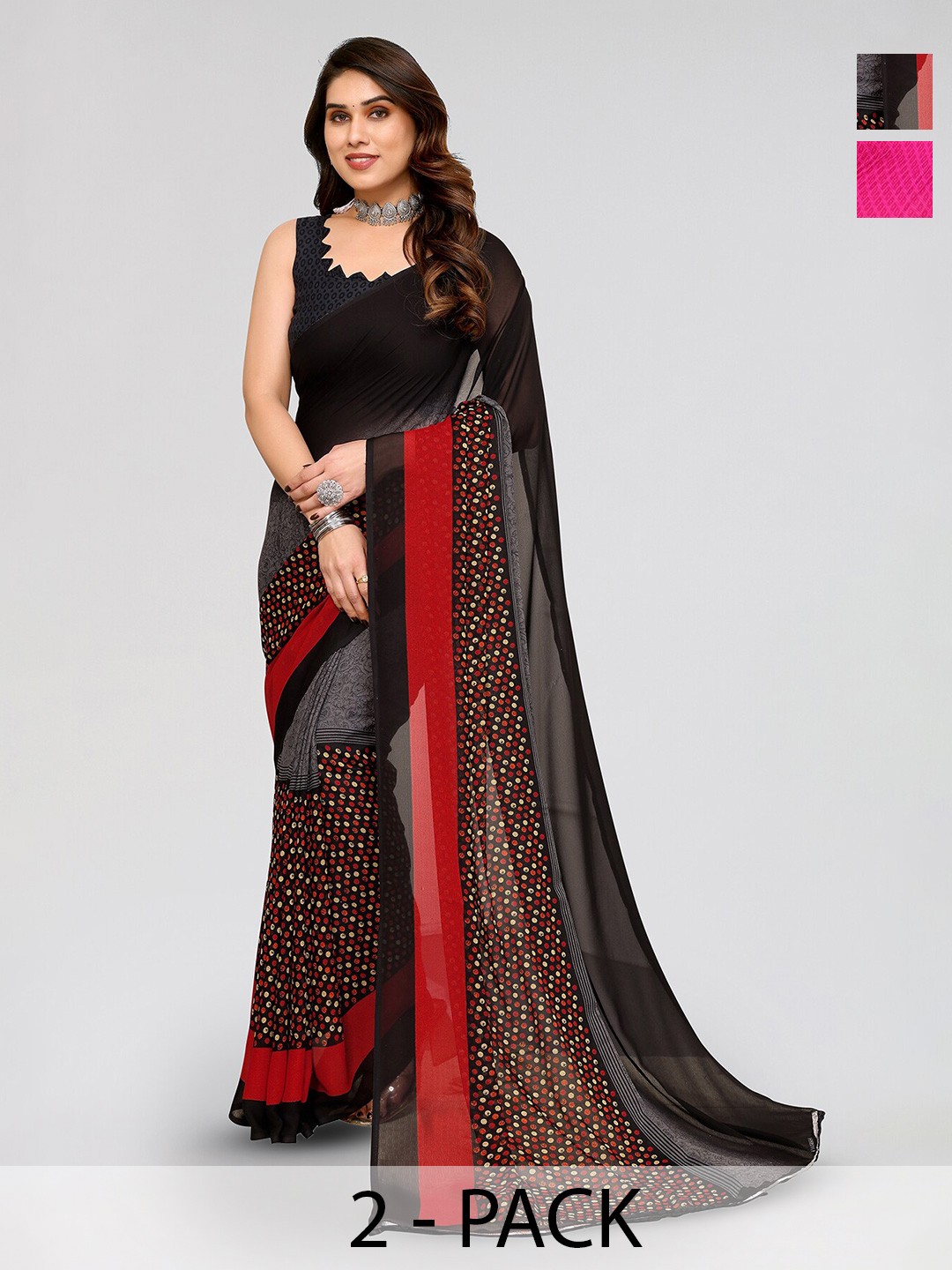 

ANAND SAREES Selection Of 2 Floral Printed Sarees, Pink