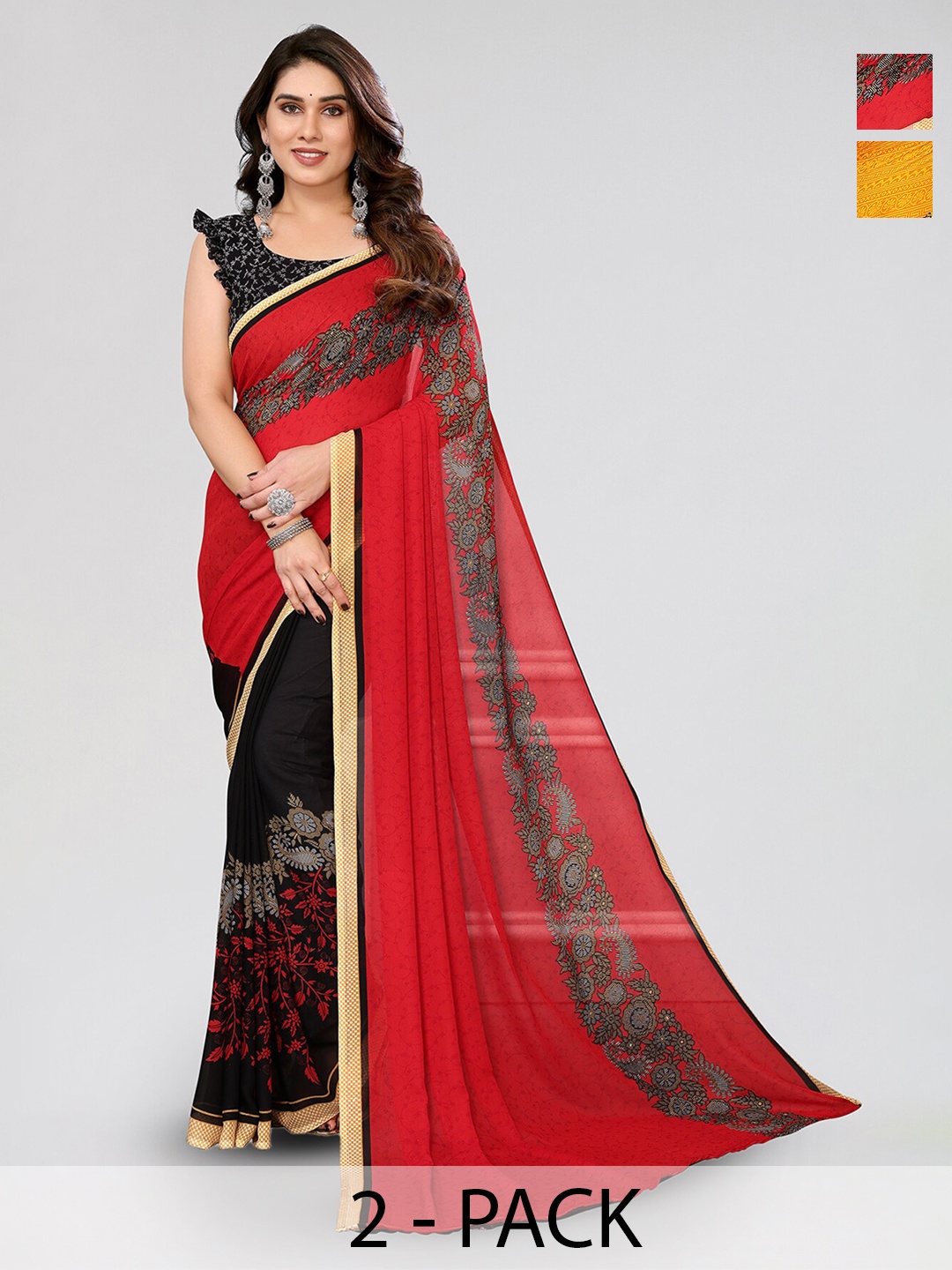 

ANAND SAREES Selection Of 2 Striped Sarees, Yellow