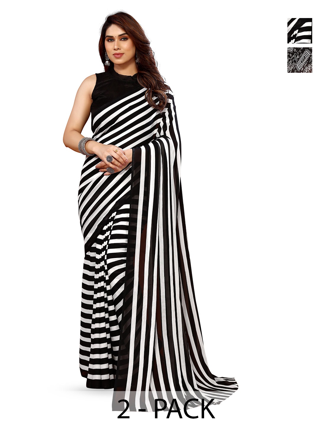 

ANAND SAREES Selection of 2 Ethnic Motifs Sarees, Black