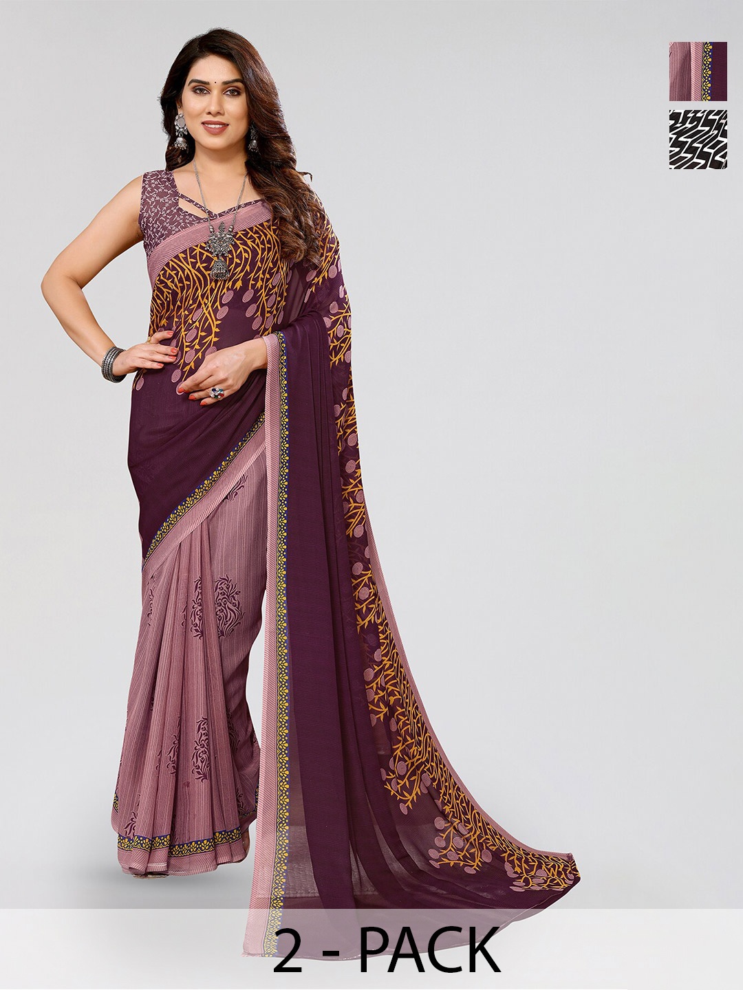

ANAND SAREES Selection Of 2 Printed Saree, Black