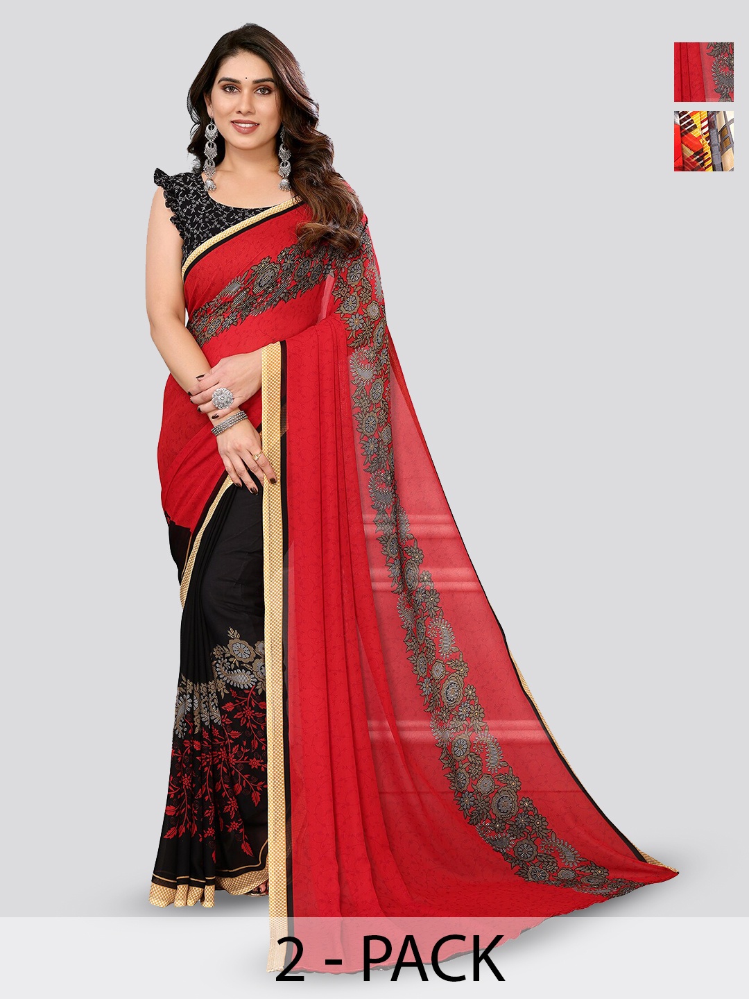 

ANAND SAREES Selection Of 2 Ethnic Motifs Printed Saree, Brown