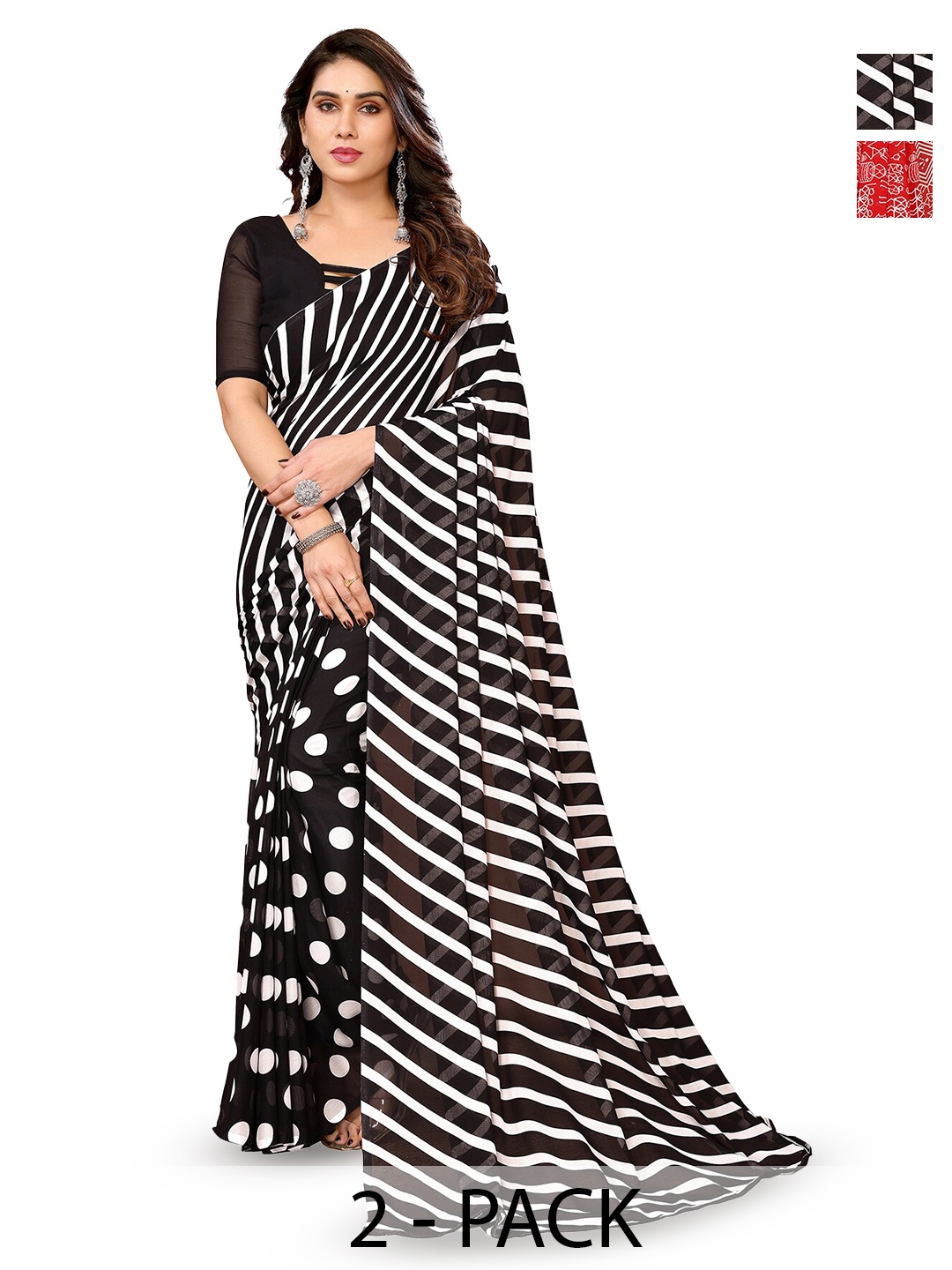 

ANAND SAREES Selection Of 2 Warli Sarees, Red