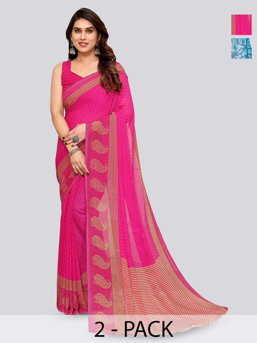 

ANAND SAREES Pack Of 2 Abstract Printed Georgette Saree, Pink