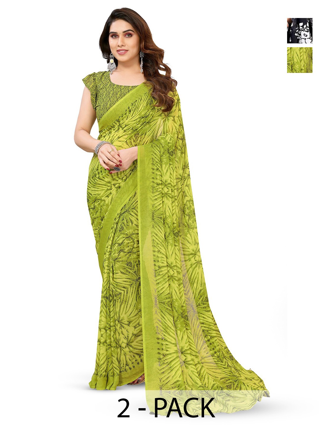 

ANAND SAREES Pack Of 2 Floral Printed Georgette Saree, Black