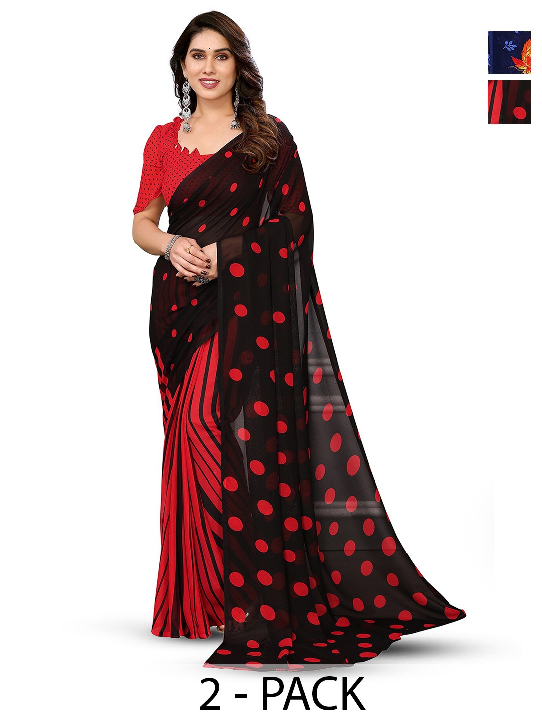 

ANAND SAREES Selection of 2 Polka Dots Printed Sarees, Blue