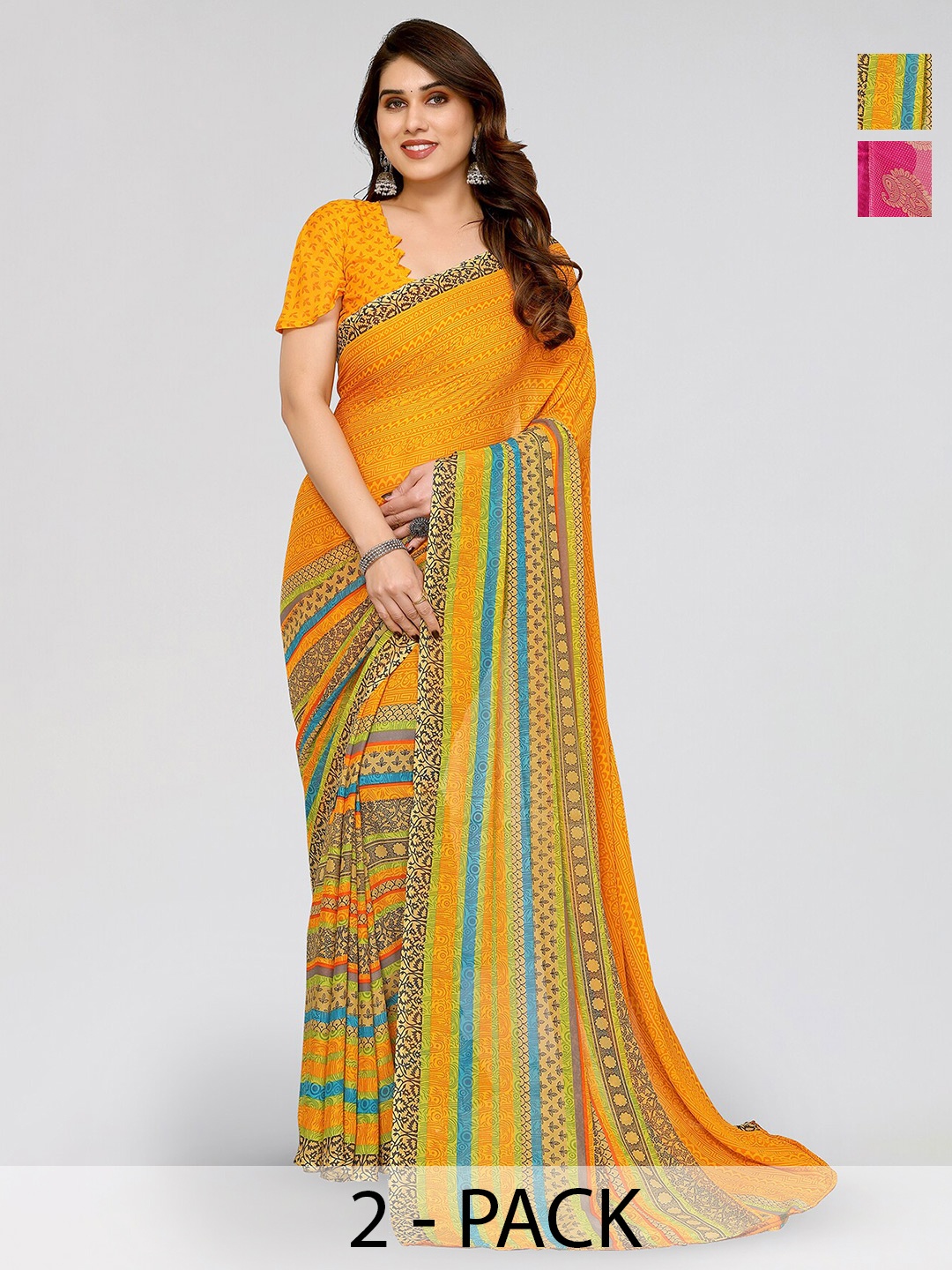 

ANAND SAREES Selection Of 2 Ethnic Motifs Printed Saree, Yellow