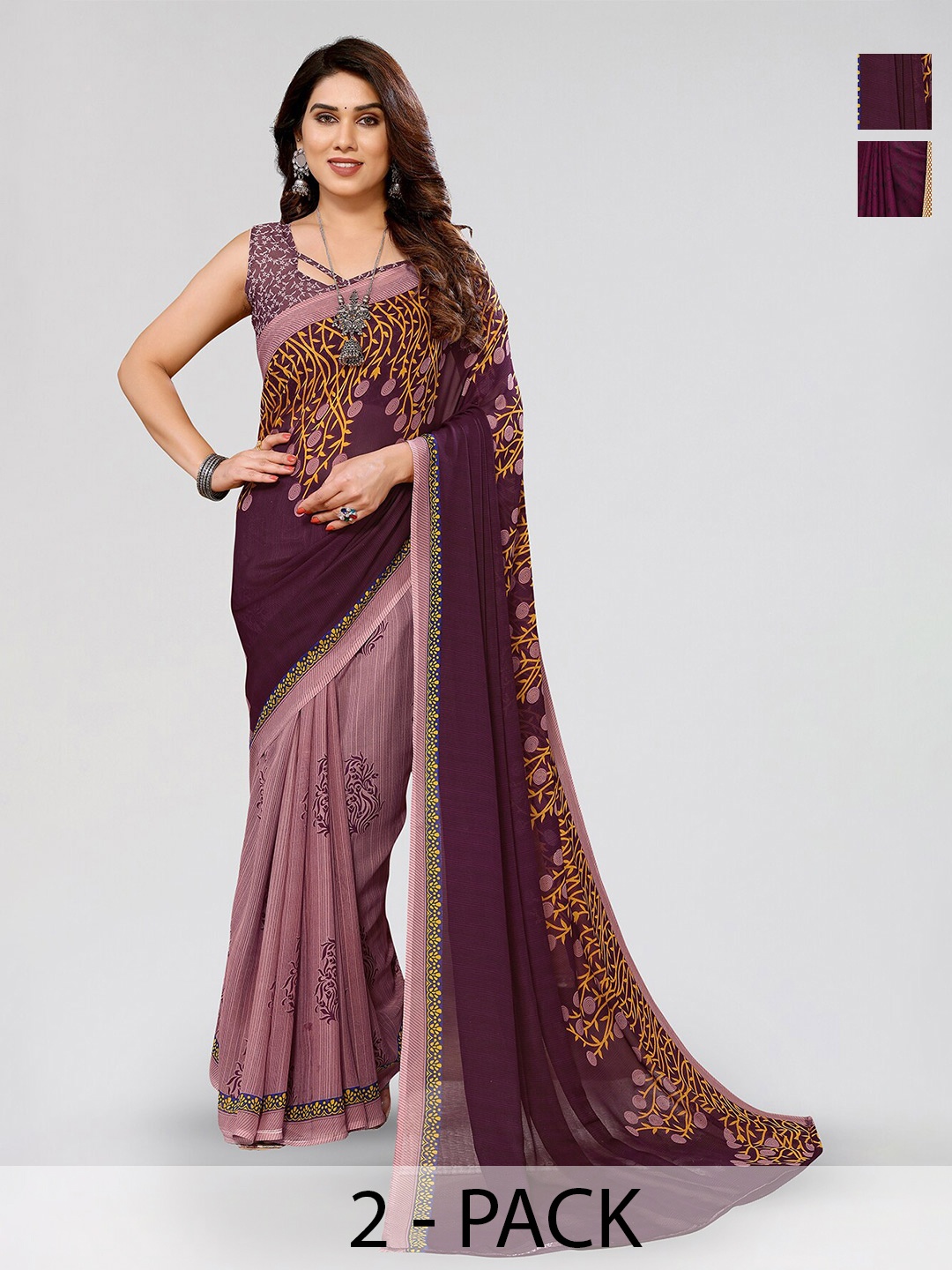 

ANAND SAREES Selection Of 2 Floral Printed Saree, Purple