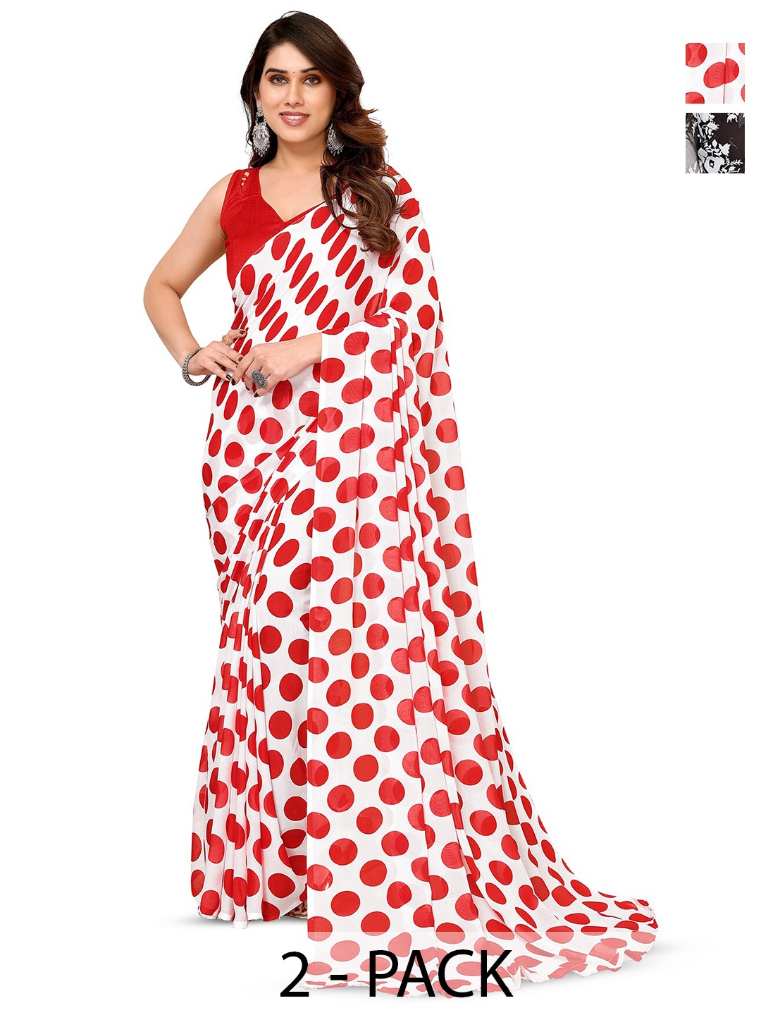 

ANAND SAREES Selection Of 2 Printed Sarees, Red